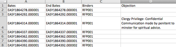 CSV Export from Everlaw with fields and objection.